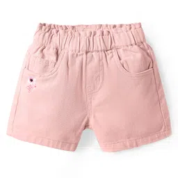 kookie kids india Kookie Kids Cotton Woven Shorts With Pockets & Floral Embroidery - Pink-picture-16