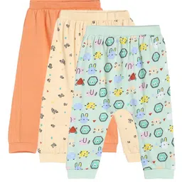 MINI KLUB Cotton Pack Of 3 Solid & Animals Printed Knit Bottoms - Coral Pink & Blue-picture-21