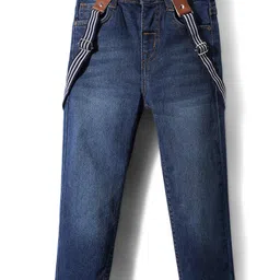 Babyhug Denim Full Length Washed Jeans With Stretch & Suspender - Navy Blue-picture-26