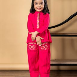 READIPRINT Silk Woven Full Sleeves Ethnic Embroidered Kurti With Coordinating Patiala Set - Pink-picture-48