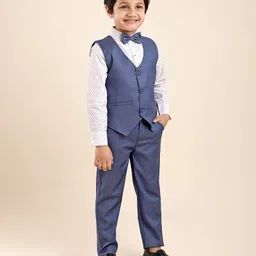 Babyhug Full Sleeves Party Suit With Bow - Blue image 2