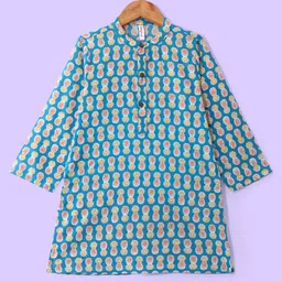 Babyhug Cambric Woven Full Sleeves Kurta Pyjama Set with Pineapple Print - Blue image 2