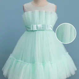 Mark & Mia Woven Sleeveless Party Dress with Bow & Frill Detailing - Light Mint Green image 2