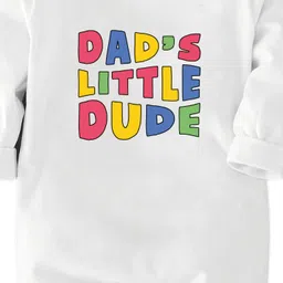 Zeezeezoo 100% Cotton Knit Family Theme Full Sleeves Dads Little Dude Text Printed Romper - White image 3