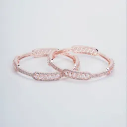 Opal Touch Set Of 2 Rose Gold-Plated & White Brass American Diamond Bangle image 2