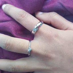 blueshine Adjustable Couple Ring for lovers in Silver valentine gift proposal Finger Rings Alloy Cubic Zirconia Titanium Plated Ring Set image 5