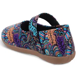 SHOES FOR JUNIORS Abstract Designed Mary Jane Ballerinas With Velcro Closure - Blue image 5