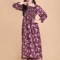STARWORD Women Floral Printed Puff Sleeves Fit & Flare Maxi Dress-picture-14