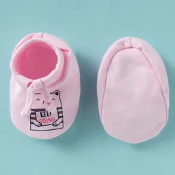 Simply Interlock Knit Bear Printed Mittens & Booties Set - Pink image 5