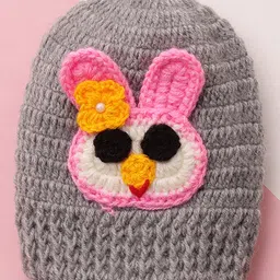 MayRa Knits Hand Knitted Woven Pack Of 2 Baby Animals Face Designed Crochet Caps - Grey & Green - Circumference 25 Cm image 5