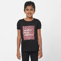 domyos Girls Cotton T-Shirt 100- Black Print image 4