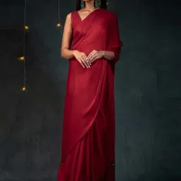 Swtantra Red Chiffon Saree With Embroidered Unstitched Blouse-picture-36