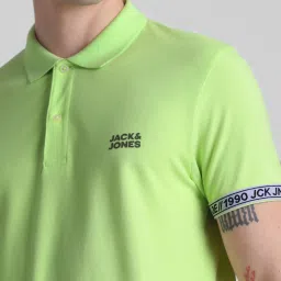 Jack & Jones Shadow Lime Cotton Slim Fit Polo T-Shirt image 5