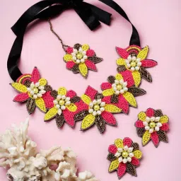 Moedbuille Pearls & Beads Studded Handcrafted Floral Design Contemporary Jewellery Set-image-2