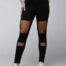 DOLCE CRUDO Black Denim Distressed High Rise Jeans-image-28