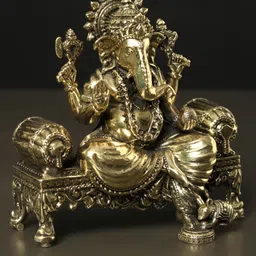 Exotic India 3" Small Superfine Lord Ganesha Seated on Singhasan - Brass Statue image 2