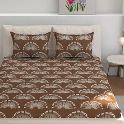 Florida Brown & White Floral 160 TC Queen Bedsheet with 2 Pillow Covers-image-93