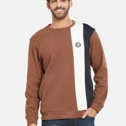 Octave Brown Regular Fit Colour Block Sweatshirt-picture-13