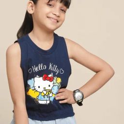 Kidsville Blue Cotton Printed Hello Kitty T-Shirt-picture-2