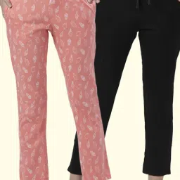 Dreamz by Pantaloons Pink & Black Cotton Printed Pyjamas - Pack Of 2-image-36