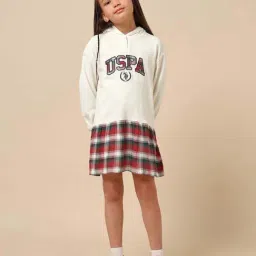 U.S. Polo Assn. Girls White Cotton Checks Sweat Dress image 3