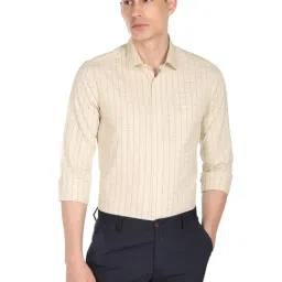 Arrow Beige Cotton Slim Fit Checks Shirt-picture-30