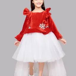 Pink Chick Kids Red & White Solid  Full Sleeves Gown-image-17