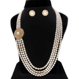 Sri Jagdamba Pearls Pearl White & Golden Necklace and Earring Set-picture-39