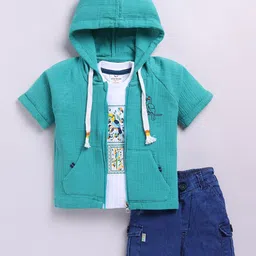 LITTLE COLLARS Boys Printed Organic Cotton T-Shirt With jacket & Shorts-picture-35