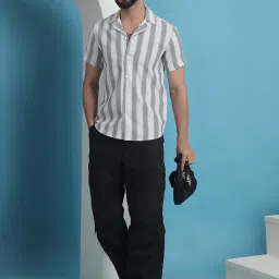 Indian Needle White Cotton Regular Fit Striped Shirt image 5