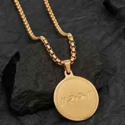 SZN Men Gold-Plated Circular Ram Design Pendant with Chain image 3