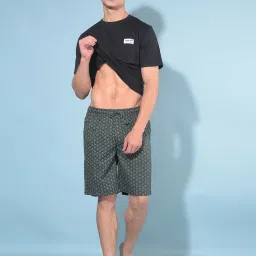 Crimsoune Club Olive Cotton Regular Fit Printed Lounge Shorts image 5