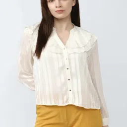 Van Heusen White Striped Shirt-image-40