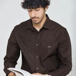 ANDAMEN Dark Green Regular Fit Self Design Shirt-picture-25