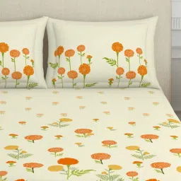 Spaces Phuleri Yellow 144 TC Cotton Queen Flat Bedsheet with 2 Pillow Covers image 5