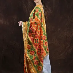 Exotic India Phulkari Embroidered Art Silk Dupatta image 3