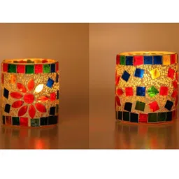 Somil Vibrant Multicolor Glass Candle Holder Add A Touch Of Magic To Diwali, Parties & Candlelight Dinners, Size-7 X 7 X 7 Cm , 7 X 7 X 7 Cm Pack OF 2-picture-21