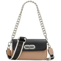 Call It Spring Beige Color Block Sling Handbag-image-7