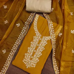 SHADOW & SAINING Embroidered Zari Pure Cotton Semi-Stitched Dress Material-picture-41