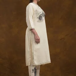 SACRED SUTA Abstract Printed Band Collar Pure Cotton Straight Kurta With Trouser image 5