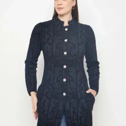 Madame Black Cotton Regular Fit Printed Cardigan-picture-26