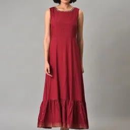 Wishful by W Green & Red Embellished Double Layered Maxi Dress image 4