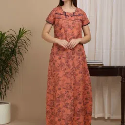 Sweet Dreams Rust Cotton Floral Print Nighty-image-11