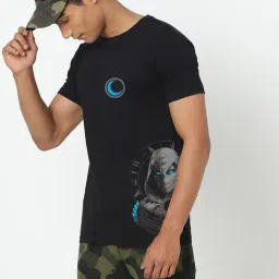 Bewakoof Black Cotton Regular fit Print T-Shirt-image-94