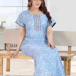 TRUNDZ Women Blue Pure Cotton Nightdress-image-72