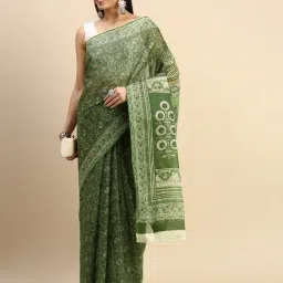 SHANVIKA Green Pure Cotton Paisley Saree Without Blouse Piece-image-13