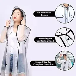 HACER EVA Hooded Type Top Button Closer Transparent & Black Rainsuit XXL for Unisex, EXM1-BL-XXL-N image 5