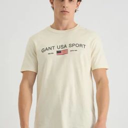 GANT Men Typography Printed Cream Round Neck Cotton T-shirt-picture-16