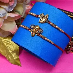 MEIRA JEWELLERY Set Of 2 Designer Rakhi With Roli Chawal & Greeting Card image 5