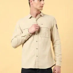 Wrangler Beige Cotton Regular Fit Shirt-image-4